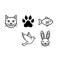 Diverse Animal Icons Cat Paw Print Fish Bird and Rabbit.
