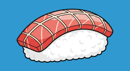 Nigiri sushi with sliced tuna, on blue