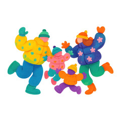 Fototapeta premium PNG Colorful winter family fun