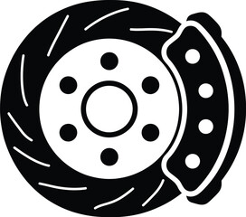 Scalable vector illustration of a car brake disc and caliper for automotive and mechanical applications silhouette vector illustration white background
