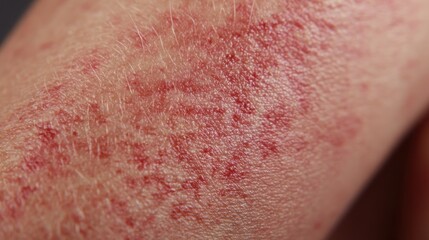 Close up of human skin with rash and redness dermatological condition