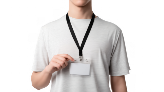 Volunteer with ID badge, created with AI, PNG