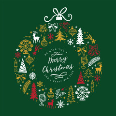 Beautiful christmas doodles template - hand drawn and detailed, great for christmas textiles, banners, wrappers, wallpapers - vector surface design