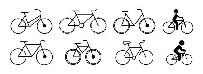 Bicycle fitness line art icon set for apps and websites.