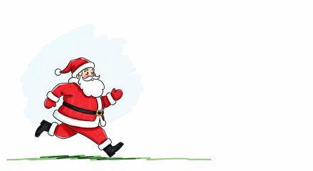Santa Claus running cheerfully on green grass in a festive scene  
