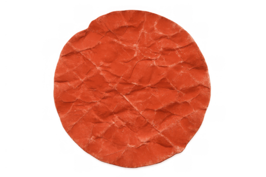Crumpled orange circle paper texture creating an abstract background with wrinkled surface, transparent background