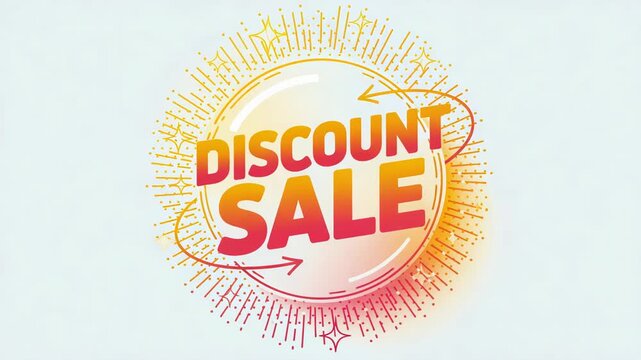 Bright discount sale announcement with bursting rays and arrow video