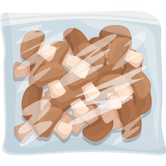 Clear Plastic Bag Filled With Brown and White Cubed Food Items With A Transparent Background For Easy Design Integration