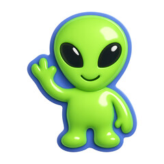 Obraz premium PNG Cute green alien waving hello.
