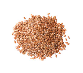 Pile of flax seeds isolated on white, top view