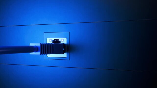 Internet switch with connected Ethernet cables. Blockchain technology concept. VPN. DPI. Deep Packet Inspection. Internet blocking. Bypassing internet blocking.