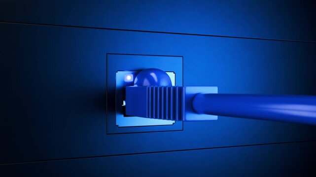 Blockchain technology concept. VPN. DPI. Deep Packet Inspection. Internet blocking. Bypassing internet blocking. Close-up of a modern internet switch with connected Ethernet cables.