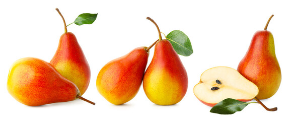 Fresh ripe pears isolated on white, set