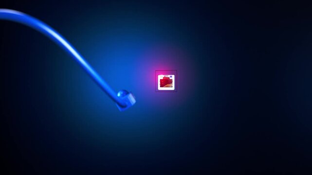 DPI. Deep Packet Inspection. Internet blocking. Bypassing internet blocking. Blockchain technology concept. VPN. Close-up of a modern internet switch with connected Ethernet cables.