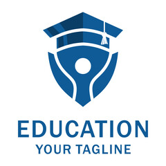 Education vector logo. Abstract icon man and mortarboard, for academics, schools, universities, or colleges.
