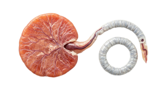 Human Placenta and Umbilical Cord Model Isolated PNG Cutout Transparent