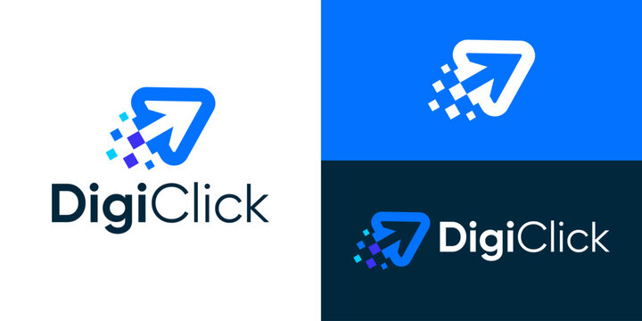 Creative modern digital click logo template. Cursor arrow with digital symbol logo design vector illustration.