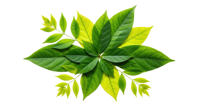 Green and Yellow Layered Leaves Arrangement Isolated PNG Cutout Transparent
