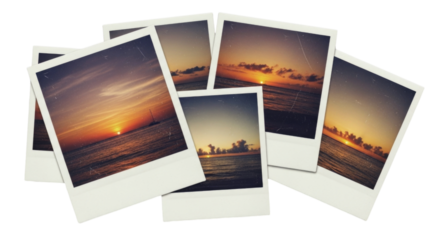 Pile of Vintage Sunset Polaroid Photos Isolated PNG Cutout Transparent