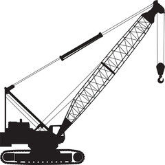 Scalable vector silhouette illustration of a construction crawler crane industrial machinery eps format silhouette vector illustration white background