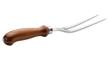 Two-Tine Carving Fork with Wooden Handle Isolated PNG Cutout Transparent