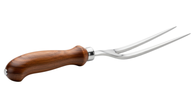 Two-Tine Carving Fork with Wooden Handle Isolated PNG Cutout Transparent