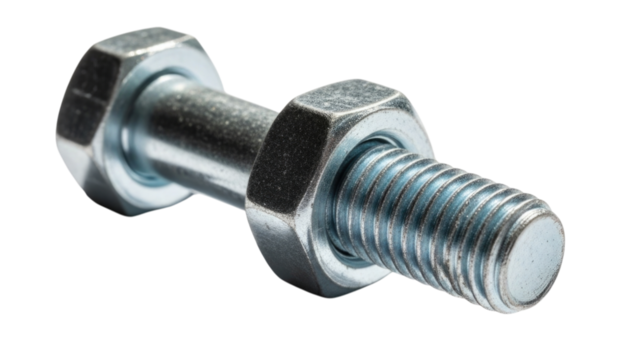 Metal Bolt and Hexagonal Nut Fastener Isolated PNG Cutout Transparent