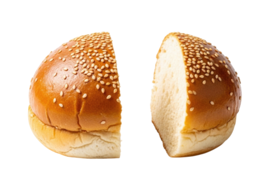Halved Sesame Seed Hamburger Bun Isolated PNG Cutout Transparent