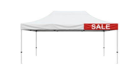 White Pop-up Canopy Tent with Red Sale Banner Isolated PNG Cutout Transparent