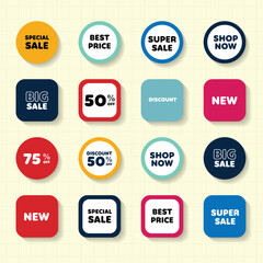 Set of Sale badges. Sale quality tags and labels. Template banner shopping badges. Special offer, sale, discount, shop, black friday. 