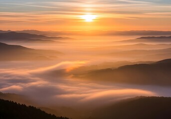 Obraz premium Golden Sunrise Over Misty Mountains A Scenic Landscape