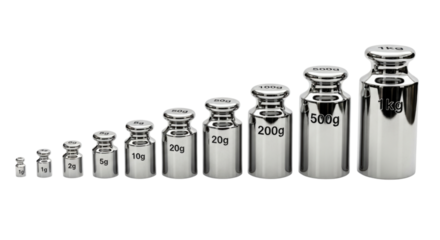 Graduated Set of Chrome Calibration Weights Isolated PNG Cutout Transparent