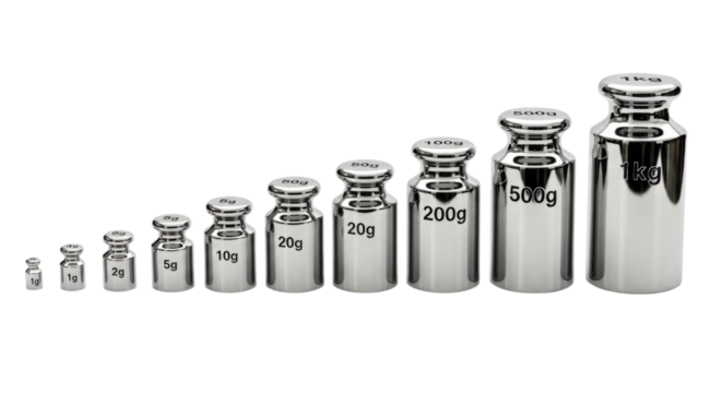 Graduated Set of Chrome Calibration Weights Isolated PNG Cutout Transparent