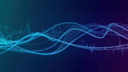Dynamic financial data visualization with vibrant blue waves for business reports and technology presentations