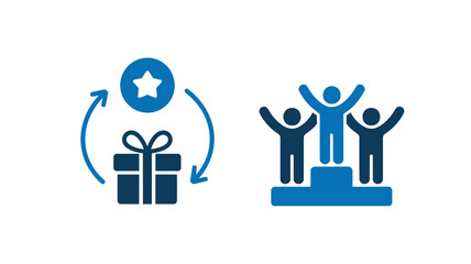 Loyalty program and winner podium icons vector flat design for business success and reward systems isolated on white background