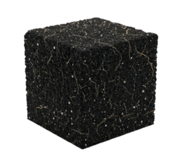 Textured Black Cube of Soil with Roots and Perlite Isolated PNG Cutout Transparent