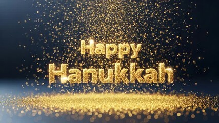 A festive happy hanukkah message with golden sparkles on a dark background - Powered by Adobe