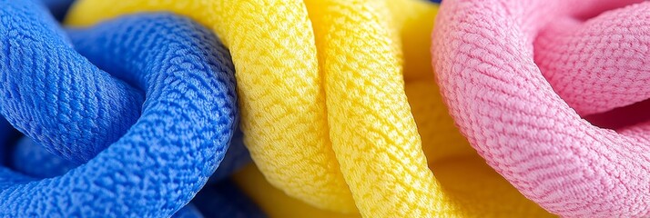 Intersecting Geometry of Colorful Soft Textile Rings Creating a Vibrant Pattern on Fabric Background