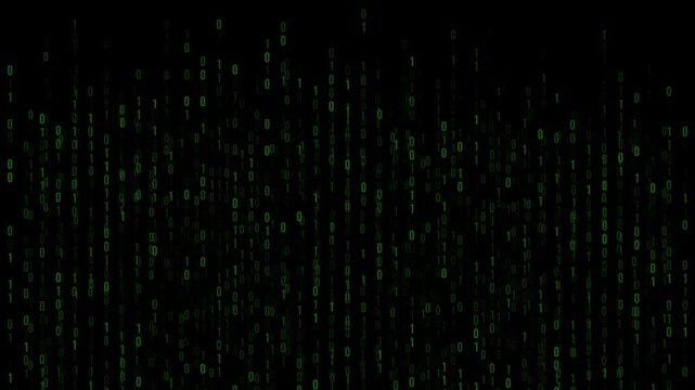 3D animation of binary digits forming a tunnel effect with glowing light in the center. Perfect for illustrating data transfer, AI processing, or virtual cyberspace concepts.