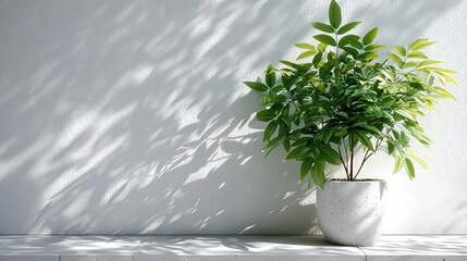 Modern Minimalist Indoor Plant with Light and Shadow on White Textured Wall. Ai Generated Images
