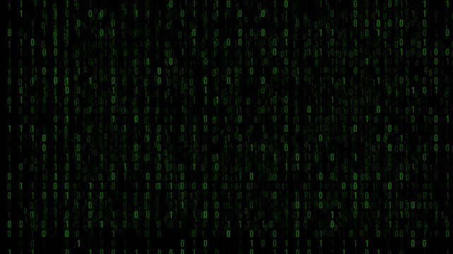 Cinematic background showing fast-moving binary digits and flickering light effects. Perfect for cyber attack scenes, hacker visuals, and digital security footage.