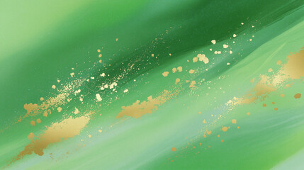 鮮やかな緑とゴールドのグリッターが舞う抽象テクスチャー