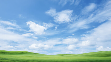 広々とした緑の丘と澄み渡る青い空
