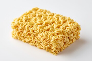 Close-up image of dry instant noodle block isolated on a white background