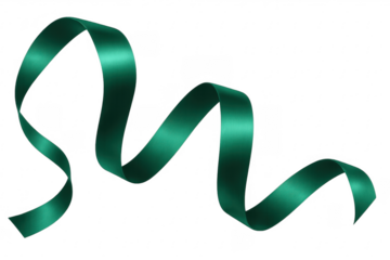 Green satin ribbon swirling on transparent background