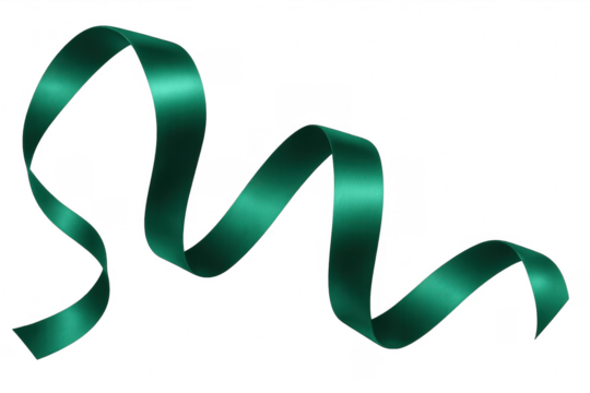 Green satin ribbon swirling on transparent background
