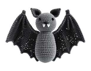 Cute Grey Crochet Bat Amigurumi with Tiny Fangs and Wings