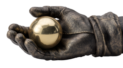 A hyper-realistic close-up of Santa's leather glove, holding a single, glowing golden Christmas ornament. Cinematic lighting,  