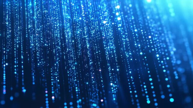 Blue binary code background with data flowing