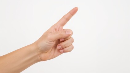Isolated hand pointing upward with index finger, business direction or innovation concept, crisp lighting on white background.